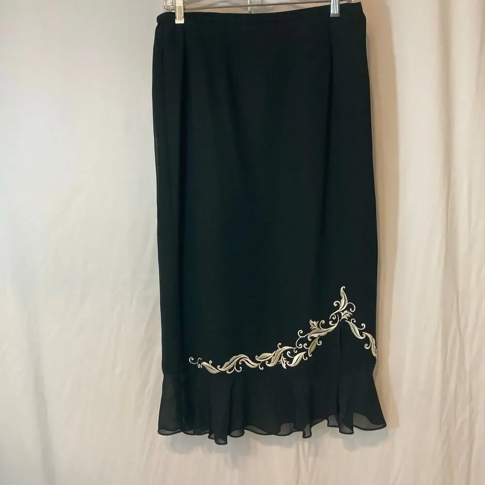 Vintage Plaza South Black Ruffle Embroidered Two Piece Blazer Skirt Set Suit